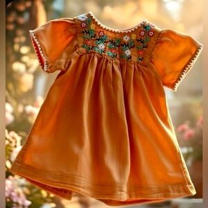 Zara girl’s floral Embroidered dress in an orange-brown.  Size 12-18M.